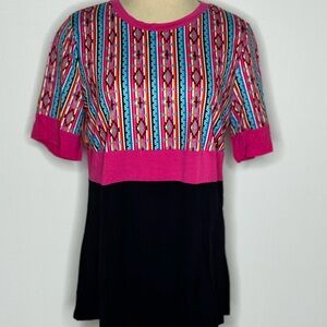 Pink and Blue Graphic Relaxed Blouse